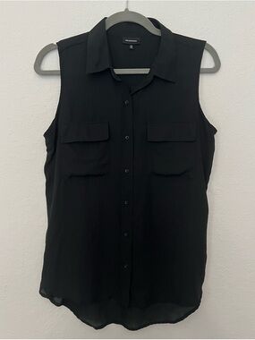 Who What Wear Black Sleeveless Button-Front Top